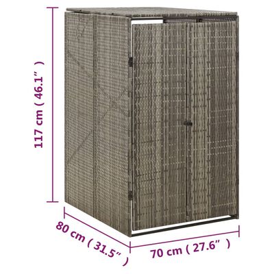 vidaXL Single Wheelie Bin Shed Gray 27.6"x31.5"x46.1" Poly Rattan