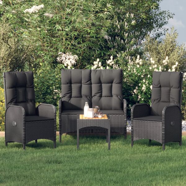 vidaXL Garden Dining Set Black Poly Rattan 4-piece set