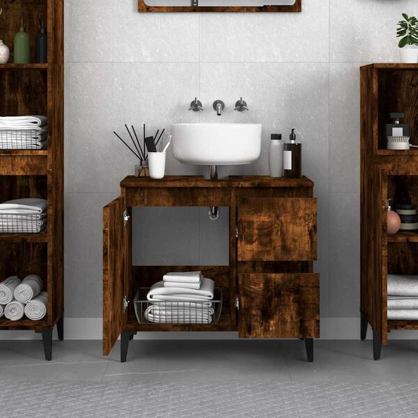 vidaXL Bathroom Cabinet Smoked Oak Engineered Wood Medium