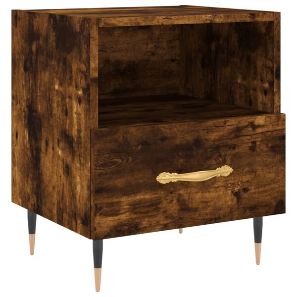 vidaXL Bedside Cabinet Smoked oak Engineered wood, Iron Bedside Cabinet