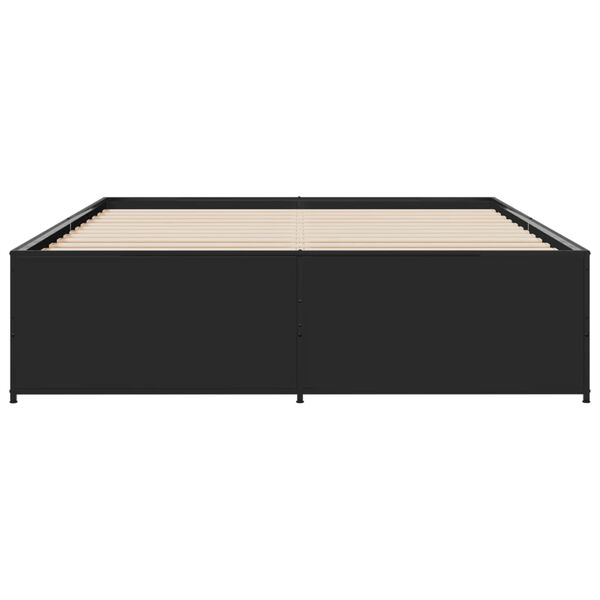 vidaXL Bed Frame Black Engineered Wood and Metal Double Bed Modern
