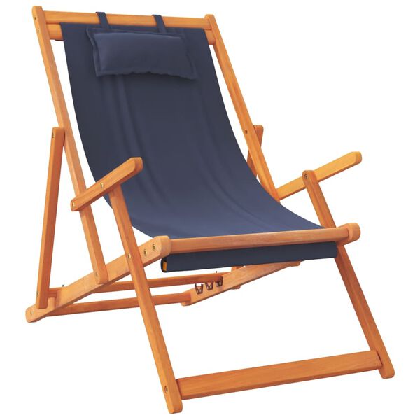 vidaXL Folding Beach Chair Set of 2 Blue Solid eucalyptus wood Medium