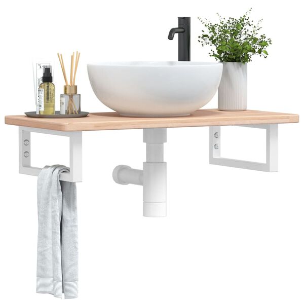vidaXL Basin Shelf Wall Mounted Steel and Solid Wood Oak