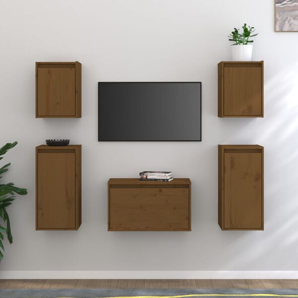 vidaXL TV Cabinet 5 Piece Set Honey brown Solid pine wood Multiple sizes
