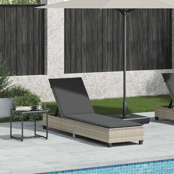 vidaXL Sun Lounger with Cushions Light Grey 55x200x25,5cm Poly Rattan