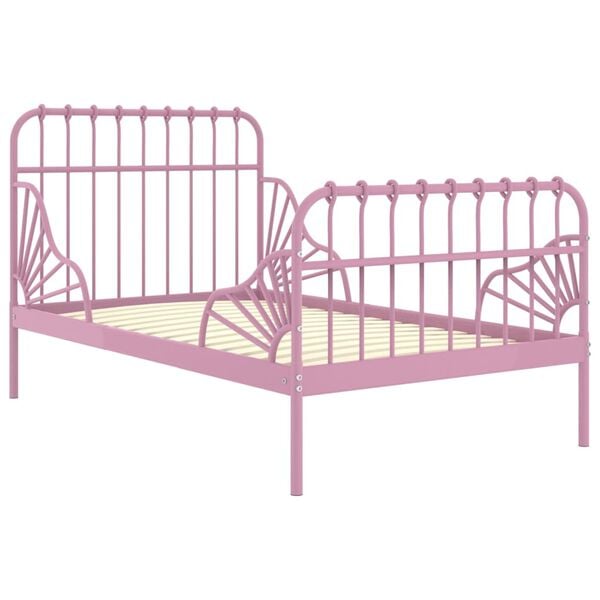 vidaXL Extendable Bed Frame Pink Powder-coated metal Twin Extendable