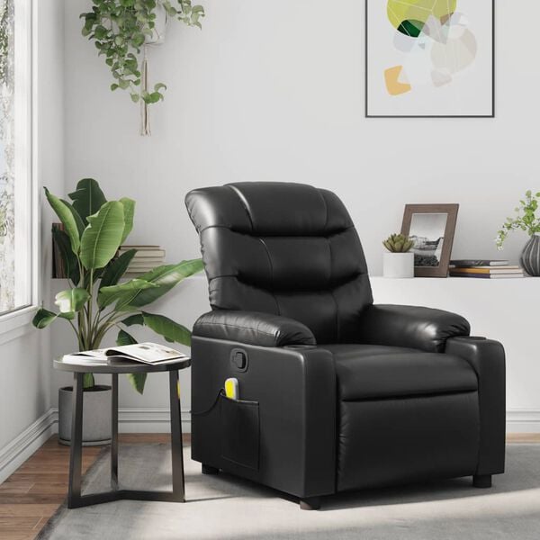 vidaXL Massage Recliner Chair Black Faux Leather, Metal, Plywood Single