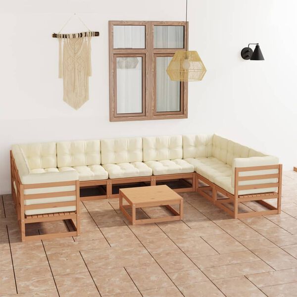 vidaXL Garden Lounge Set Honey Brown Solid Pinewood, Polyester