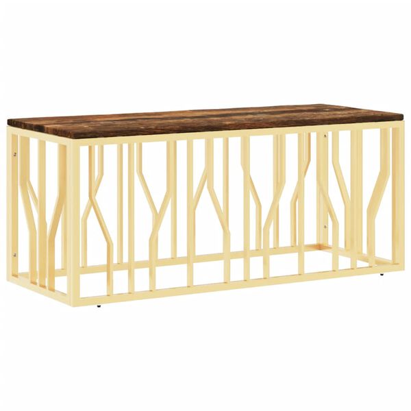 vidaXL Coffee Table Gold Stainless Steel, Solid Reclaimed Wood Medium