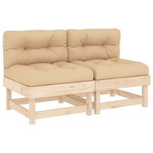 vidaXL Middle Sofa Beige, Natural Wood