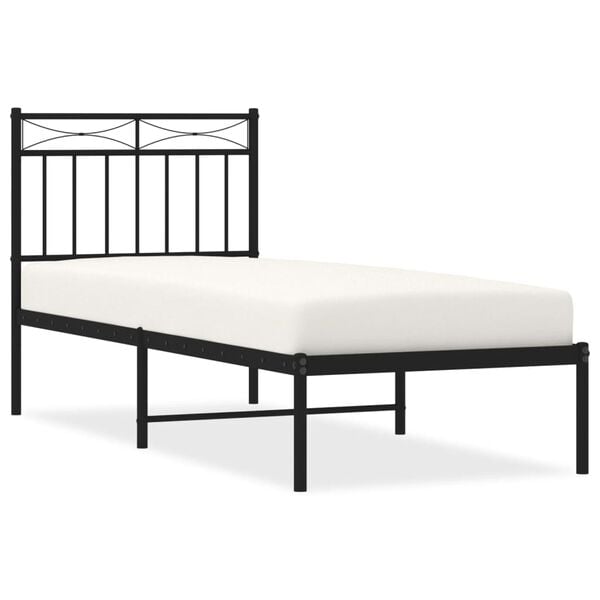 vidaXL Bed Frame Black Steel Twin Bed Frame Rectangular Modern