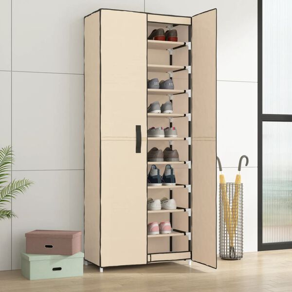 vidaXL Shoe Rack Cream Fabric, Steel Large Shoe Storage Cabinet