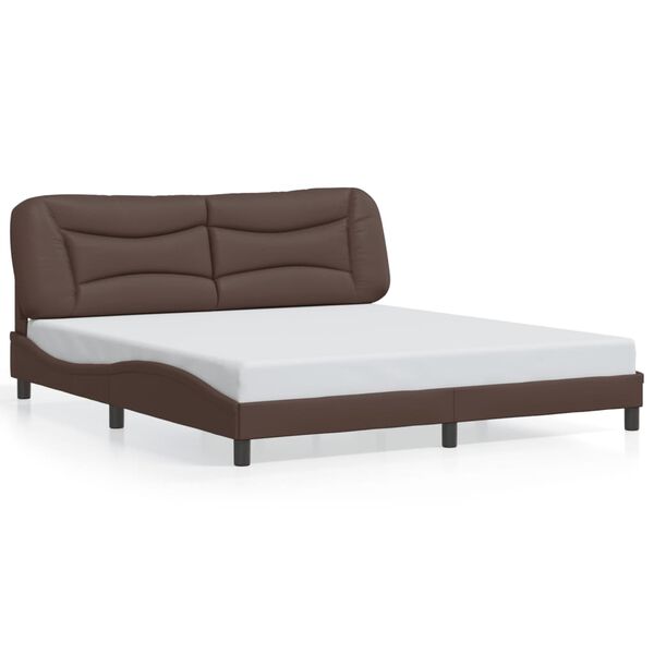vidaXL Bed Frame Brown Faux leather, metal, solid pine wood, plywood
