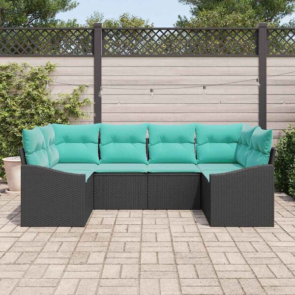 vidaXL Garden Sofa Set 6 pcs Black and Turquoise Poly Rattan