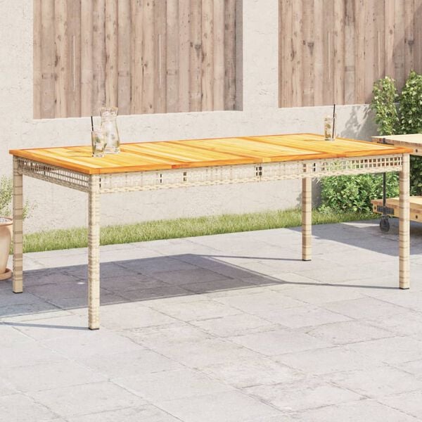 vidaXL Garden Table Beige PE rattan Large Durable Garden Table