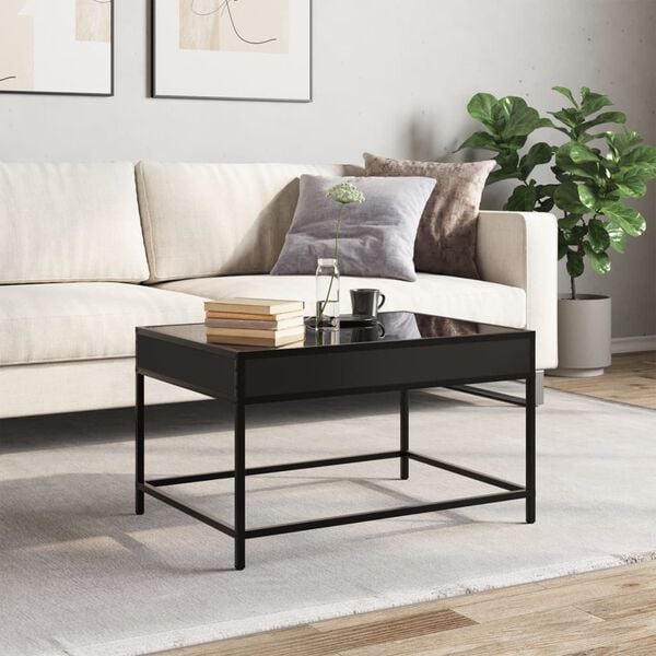 vidaXL Coffee Table Black Engineered wood, Glass Medium Modern