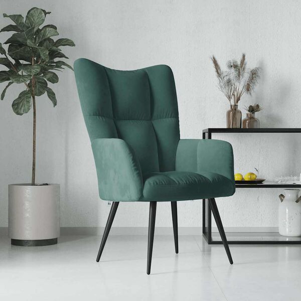 vidaXL Relaxing Chair Dark Green Velvet (100% polyester), steel Medium