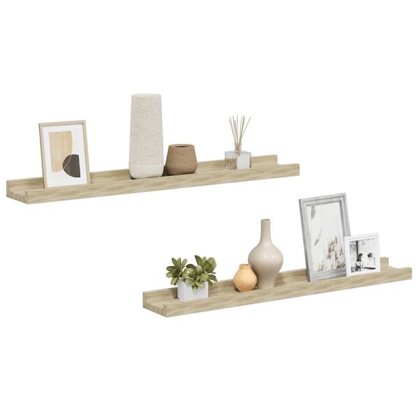 vidaXL Wall Shelf Set of 2 Sonoma Oak MDF Wall Mounting Wall Shelf