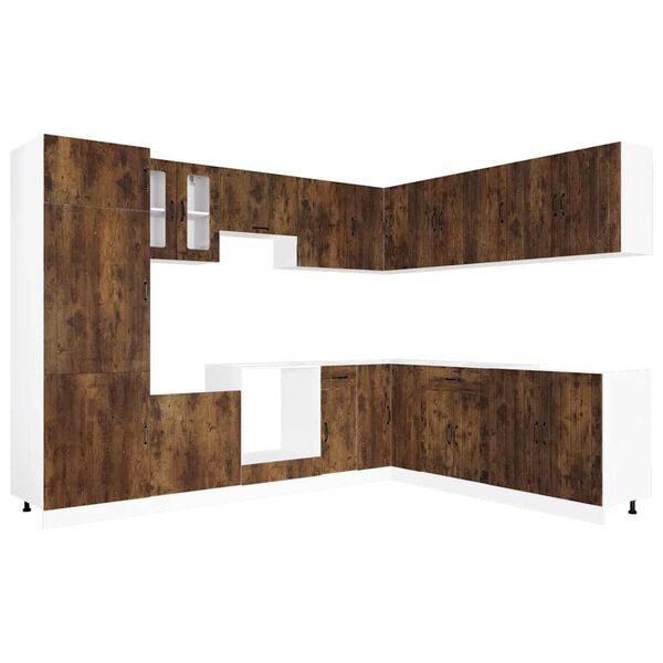 vidaXL Kitchen Cabinet Set Smoked oak Engineered wood and glass Large