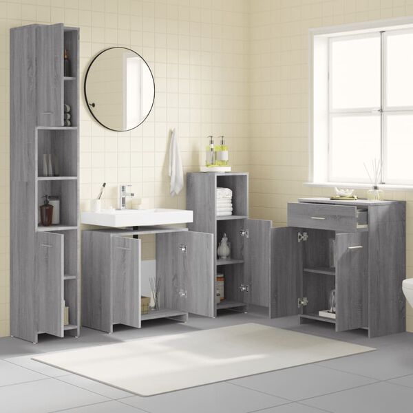vidaXL Bathroom Furniture Set Grey Sonoma Engineered Wood Large