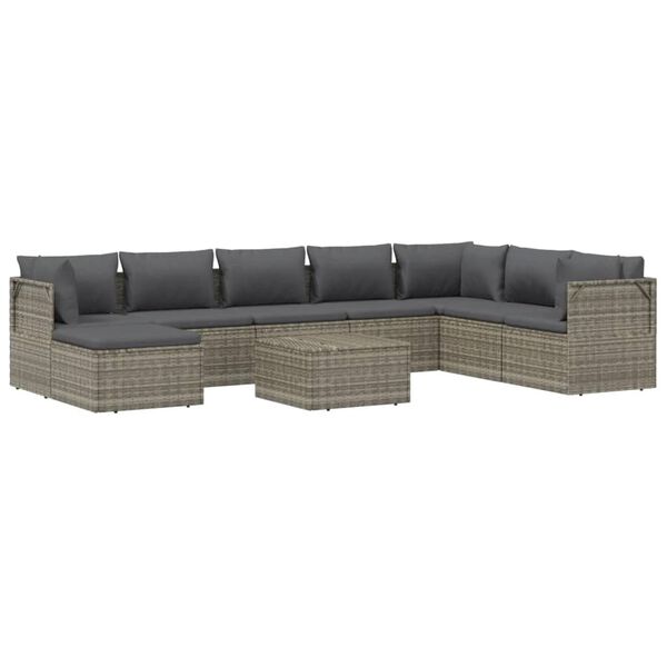 vidaXL Garden Lounge Set Grey PE rattan, powder-coated steel, polyester, PVC