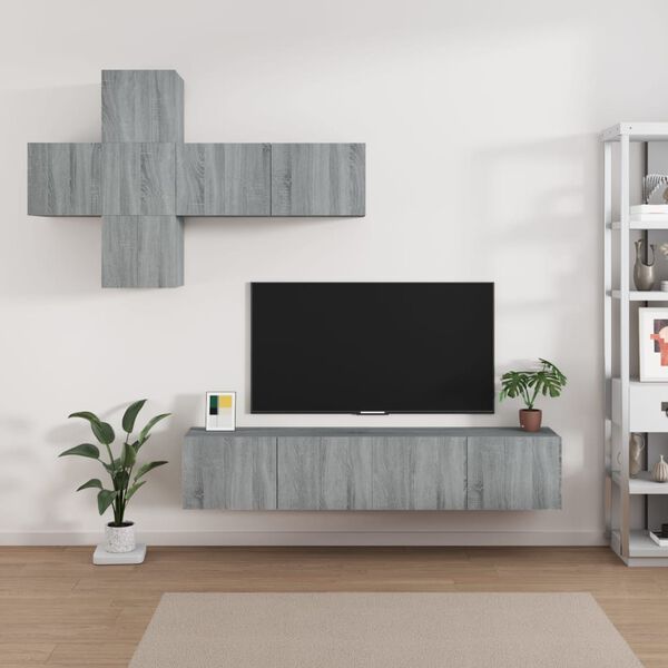 vidaXL TV Cabinet Set Set of 7 Gray sonoma Engineered wood Medium