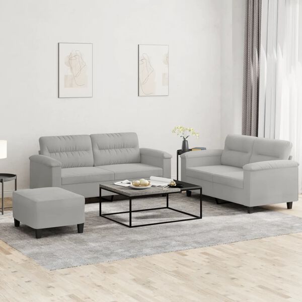 vidaXL 3 Piece Sofa Set with Cushions Light Gray Microfiber Fabric