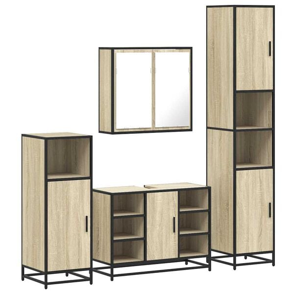 vidaXL Bathroom Furniture Set Sonoma Oak Engineered Wood, Metal Large