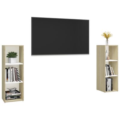 vidaXL TV Stands 2 pcs White & Sonoma Oak 42.1"x13.8"x14.6" Engineered Wood