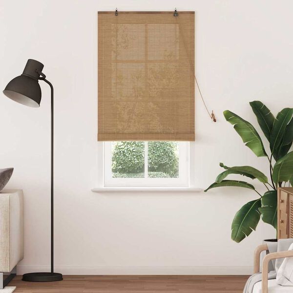vidaXL Roller Blind with Curtains Manual Brown 31.50 x 86.61 in Bamboo