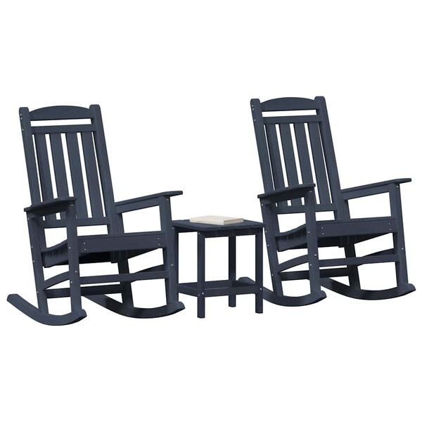 vidaXL Garden Rocking Chair 3 pcs Navy 38 x 38 x 46cm Plastic