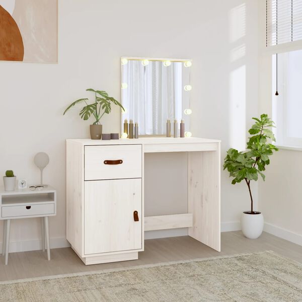 vidaXL Dressing Table White Solid Pine Wood Medium Dressing Table