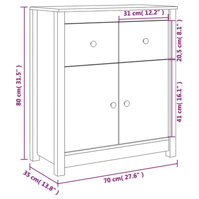 vidaXL Sideboard White 27.6"x13.8"x31.5" Solid Wood Pine