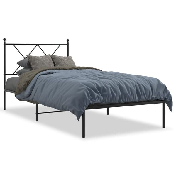 vidaXL Bed Frame Black Powder-Coated Steel 35.4x78.7 in Bed Frame
