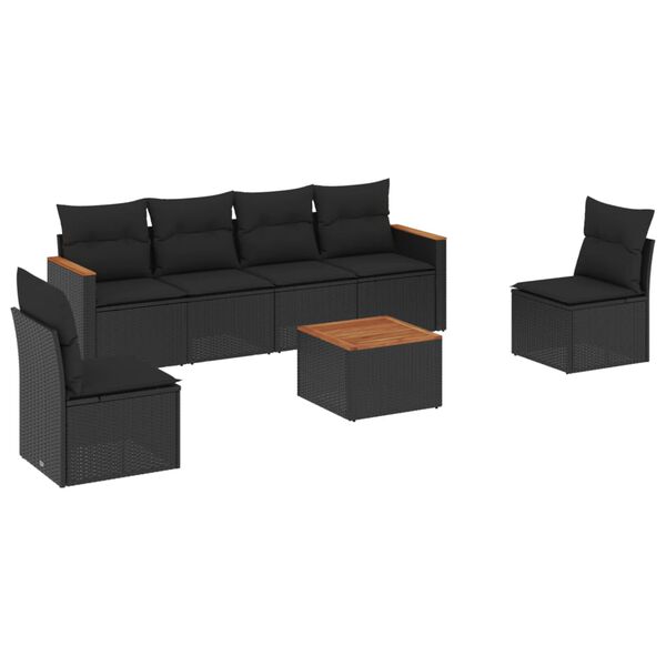 vidaXL Garden Sofa Set Black Poly Rattan Standard Adjustable Armrests