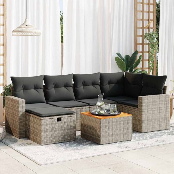 vidaXL Garden Sofa Set Grey PE Rattan, Powder-Coated Steel, Acacia Wood