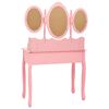 vidaXL Dressing Table with Stool and Tri-Fold Mirror Pink