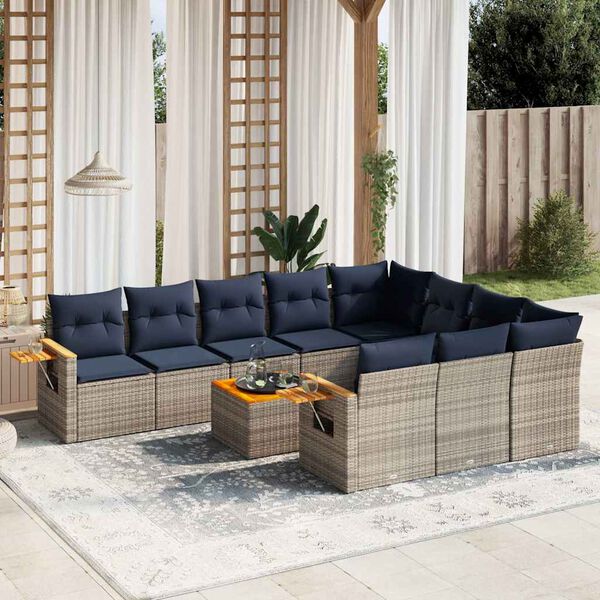 vidaXL 11 Piece Patio Sofa Set with Cushions Grey Poly Rattan (US only)