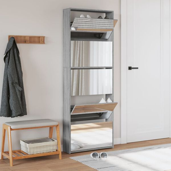 vidaXL Shoe Cabinet Grey Sonoma Engineered Wood, Glass