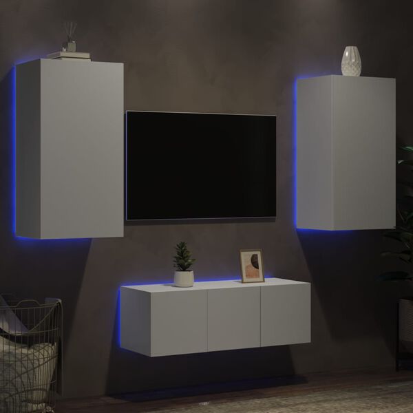 vidaXL TV Wall Unit White Engineered Wood Large Wall Mounting