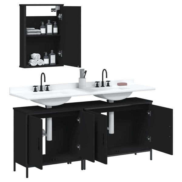 vidaXL Bathroom Furniture Set Black Engineered wood Medium