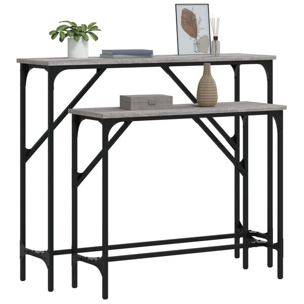 vidaXL Industrial Console Table Set of 2 Grey Sonoma