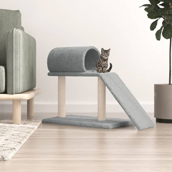 vidaXL Cat Scratching Post Light Grey Engineered wood, plush, sisal Medium