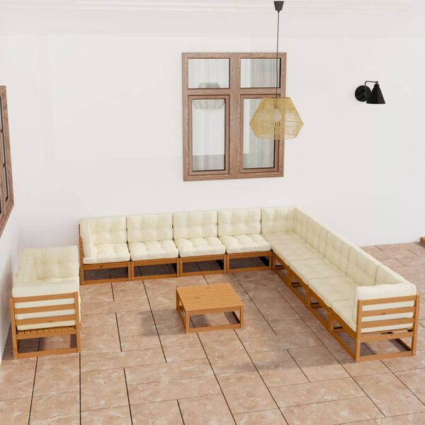 vidaXL Garden Lounge Set Honey Brown, Cream Solid pinewood Large