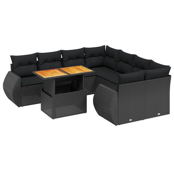 vidaXL Garden Sofa Set Black PE rattan Large Adjustable Armrests