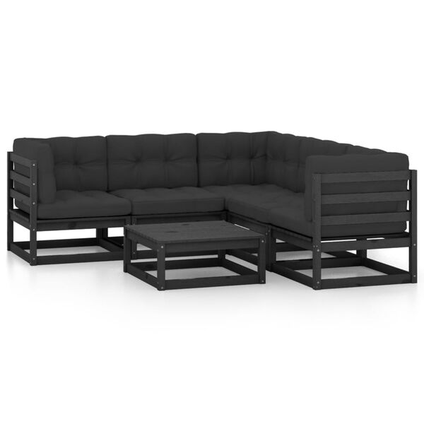 vidaXL Garden Lounge Set Black, Anthracite Solid pinewood, 100% polyester