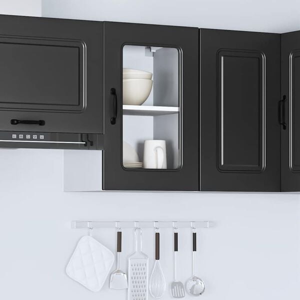 vidaXL Kitchen Wall Cabinet Black Engineered wood and glass Medium