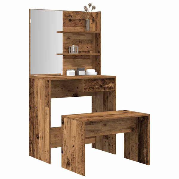 vidaXL Dressing Table Set Old wood Engineered wood, Acrylic Standard