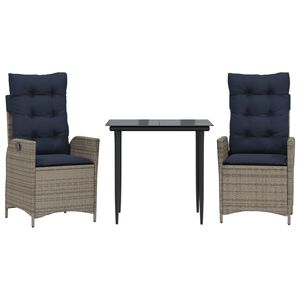 vidaXL Garden Dining Set Gray chairs with navy blue cushions, black table