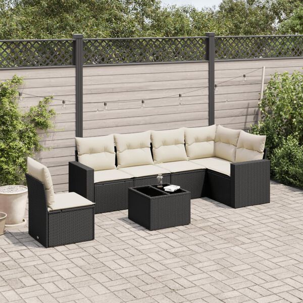 vidaXL Garden Sofa Set Black PE Rattan, Powder-Coated Steel, Tempered Glass
